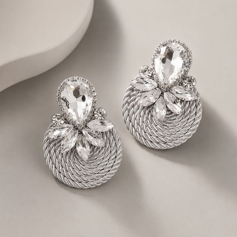 Vintage Silvered Crystal Rounded Earrings