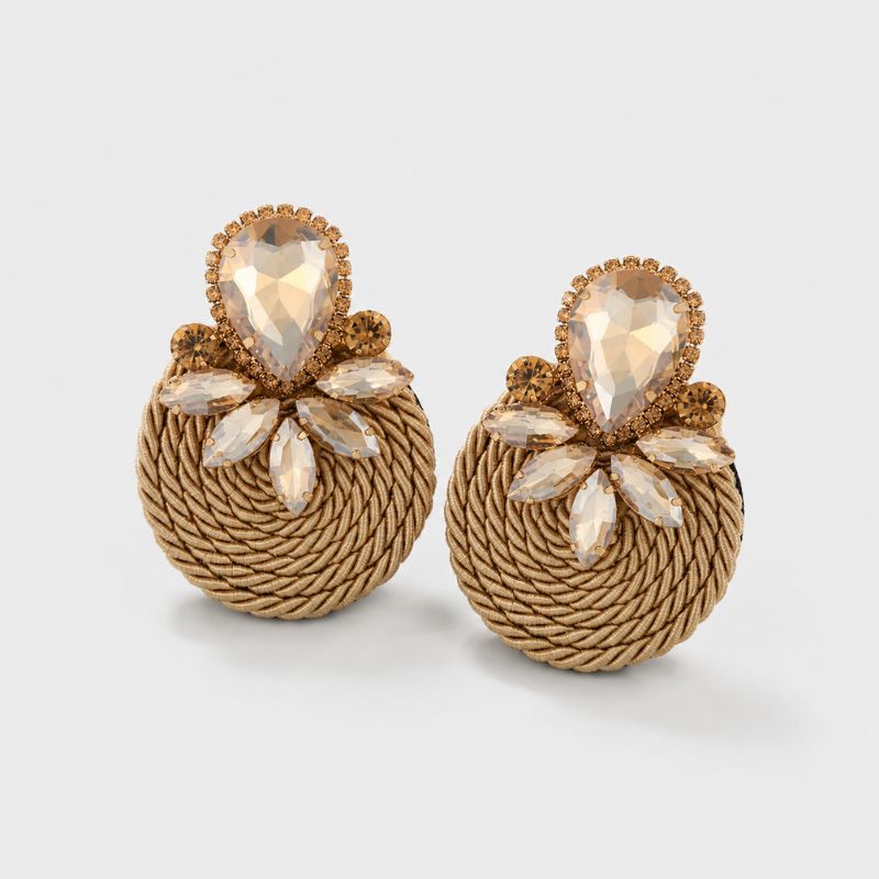 Vintage Golden Crystal Rounded Earrings