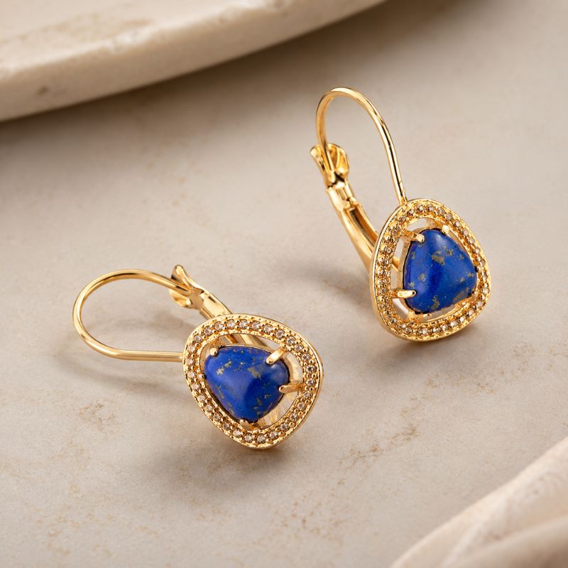 Vintage Handmade Curved Inlaid Gemstone Earrings