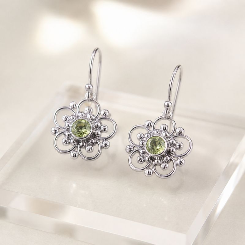 Vintage Dangling Flower Green Zirconia Earrings