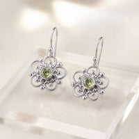 Vintage Dangling Flower Green Zirconia Earrings