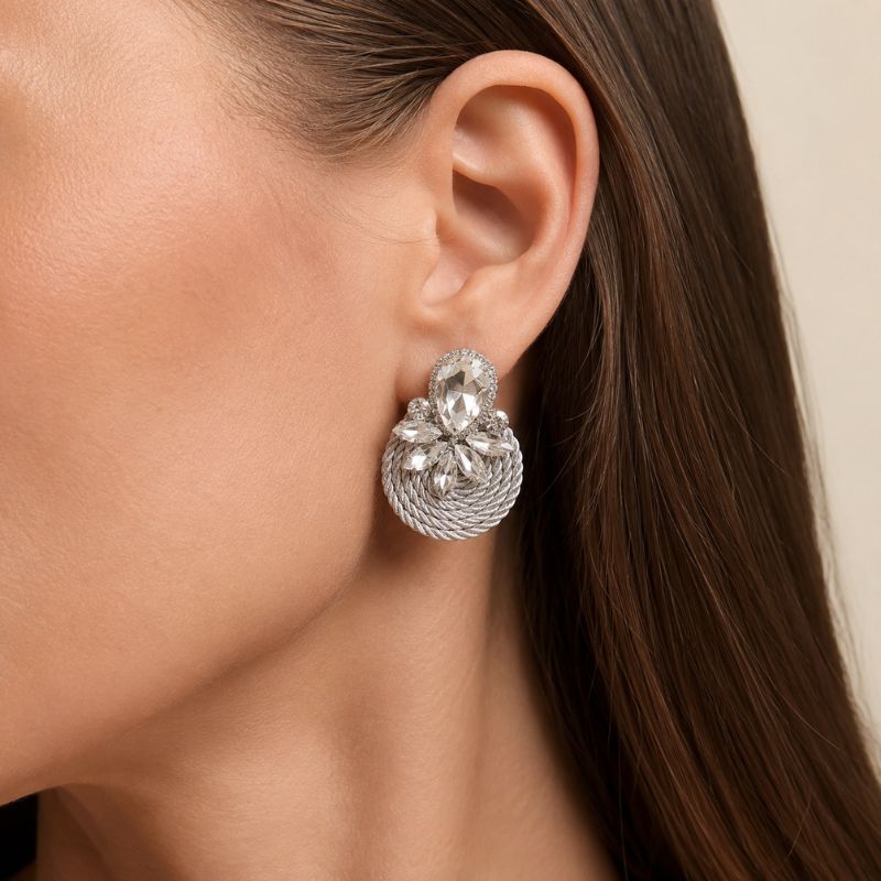 Vintage Silvered Crystal Rounded Earrings