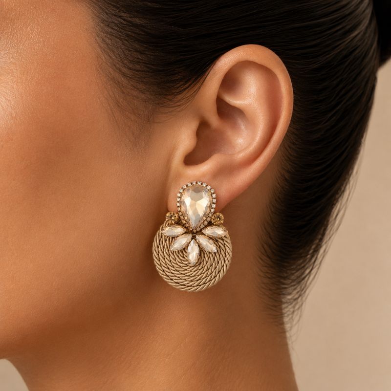 Vintage Golden Crystal Rounded Earrings