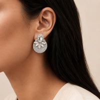 Vintage Silvered Crystal Rounded Earrings