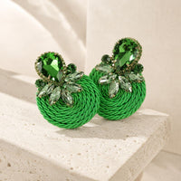 Vintage Green Crystal Rounded Earrings