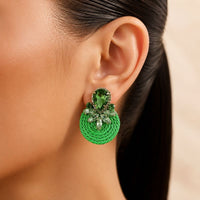 Vintage Green Crystal Rounded Earrings