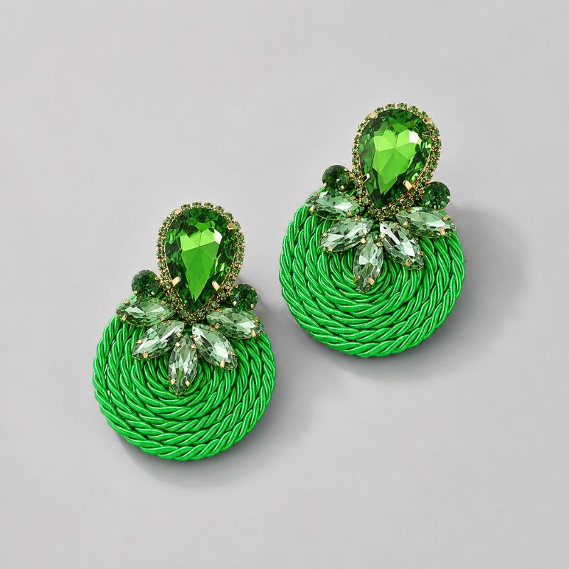 Vintage Green Crystal Rounded Earrings