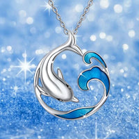 Vintage Dolphin Ocean Wave Round Necklace