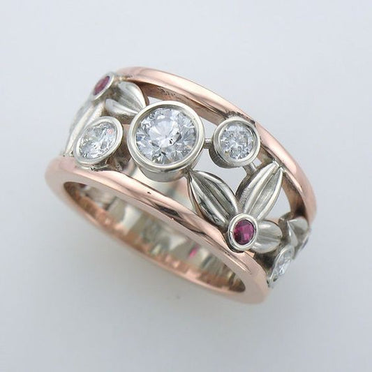 Vintage Flower Zirconia Silver Rose Ring-Lydieannejewelry