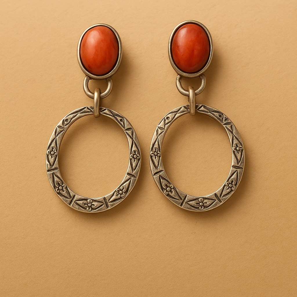Boho Vintage Flower Onyx Earrings