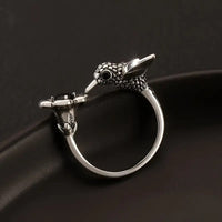 Hummingbird & Flower Ring Adjustable Open Bird Ring