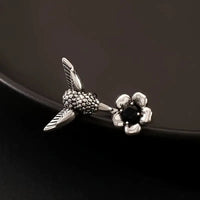 Hummingbird & Flower Ring Adjustable Open Bird Ring
