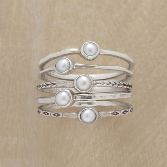 Vintage Inlaid Pearls Layered Silver Ring-Lydieannejewelry