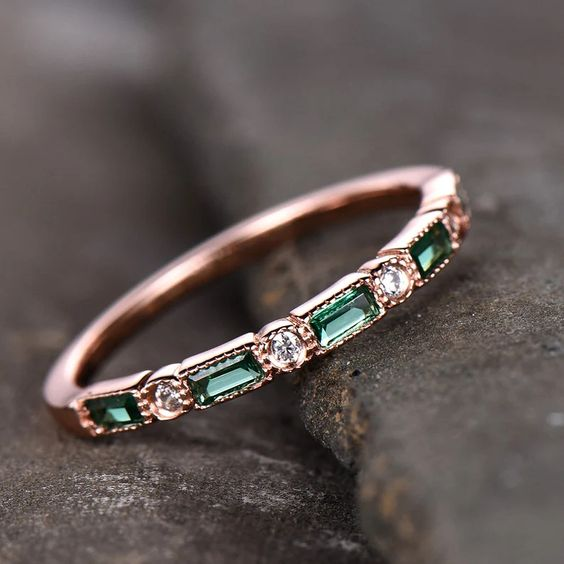 Vintage Inlaid Green Zirconia Rose Ring-Lydieannejewelry