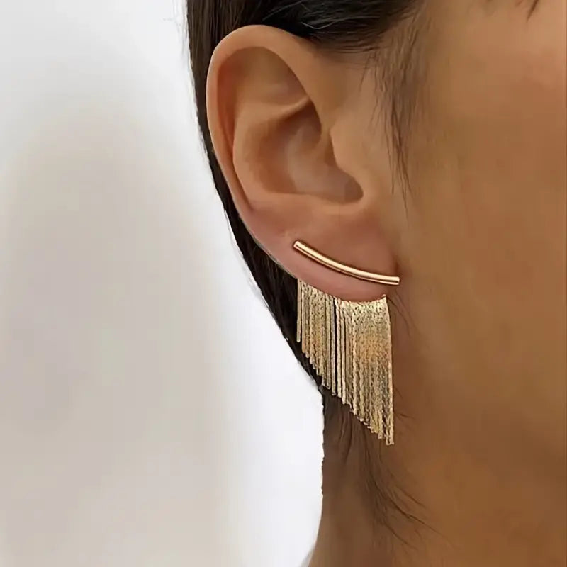 Vintage Golden Curtain Earrings-Maryam Jewelry