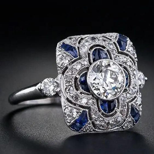 Vintage silver ring with blue zirconia-USA Jewellery
