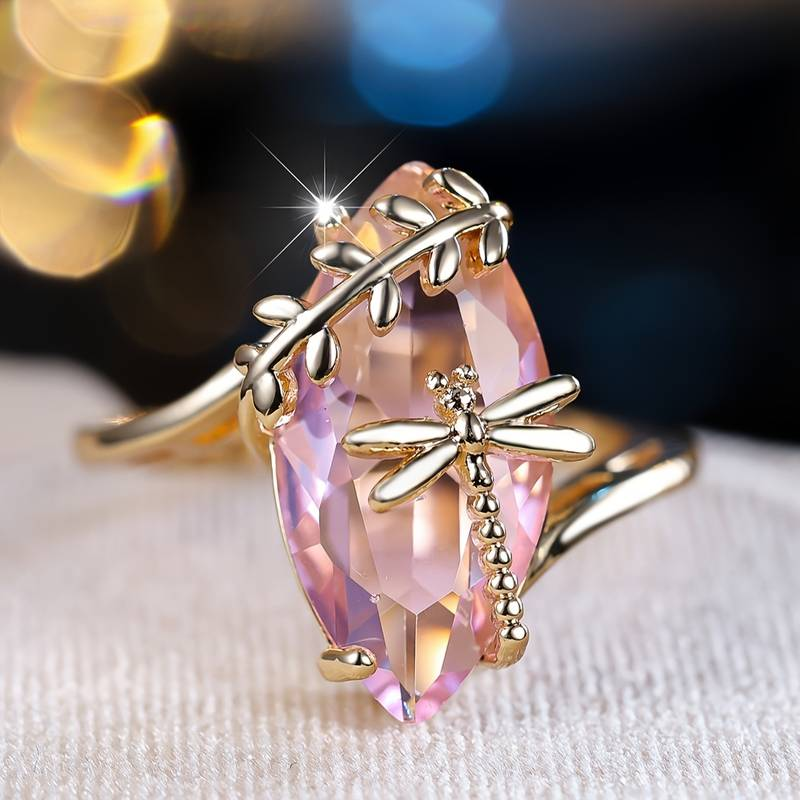 Vintage Pink Oval Glass Ring-Lydieannejewelry