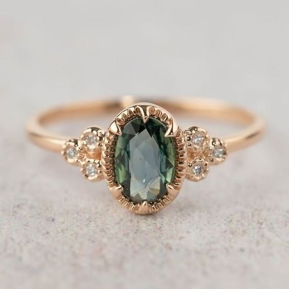 Vintage Green Inlaid Glass Gold Ring-Lydieannejewelry