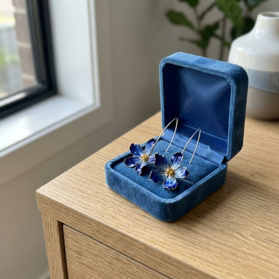 Blue Vintage Flower Earrings