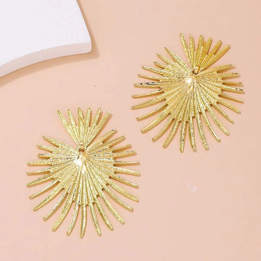 Gold Eye-catching Sunburst Texture Earrings-Lydieannejewelry