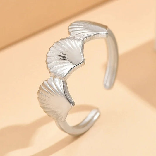 Silver Textured Leaf Pattern Adjustable Ring-Lydieannejewelry