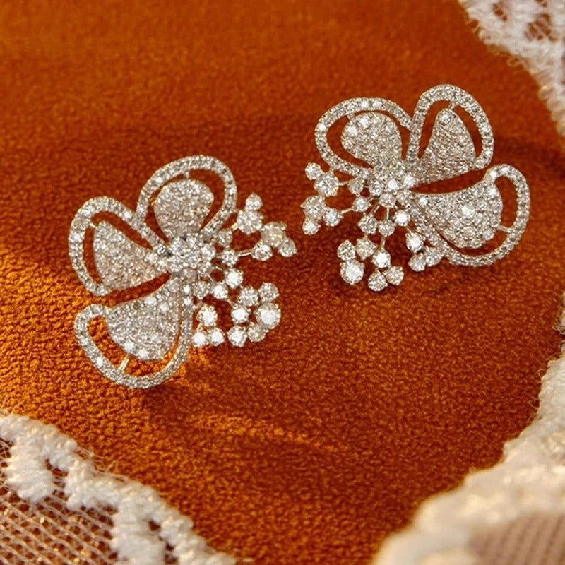 Vintage Silver Sparkling Bloom Earrings-Lydieannejewelry