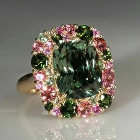 Vintage Green & Pink Gold Ring-Lydieannejewelry