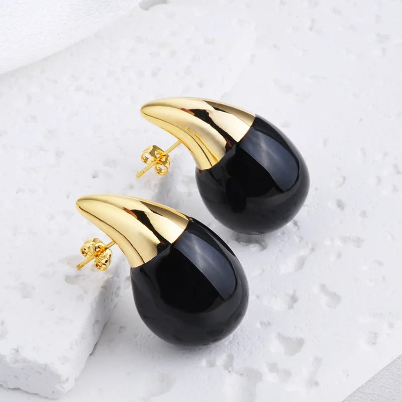 Black Gold Pointed Drop Earrings-Lydieannejewelry