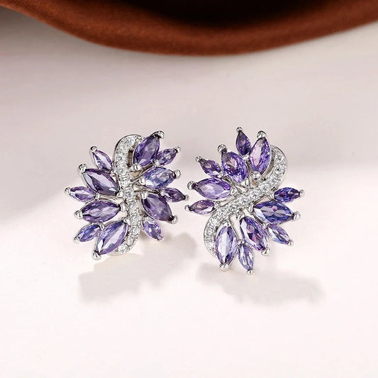 Silver Vintage Lavender Sparkle Earrings-Lydieannejewelry