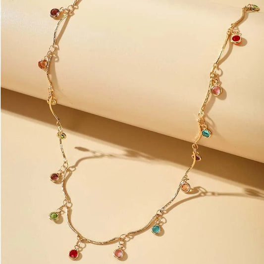 Gold Vibrant Colored Stones & Twisted Chain Necklace-Lydieannejewelry