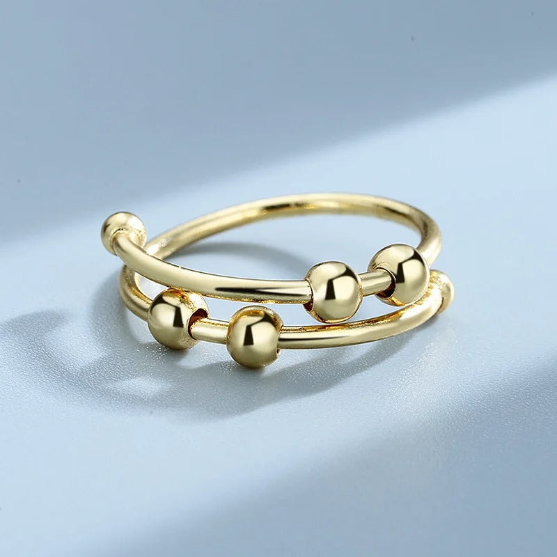 Vintage Gold Beaded Double Loop Adjustable Ring-Lydieannejewelry