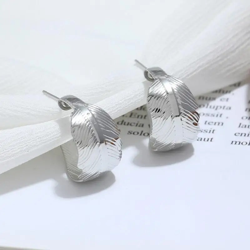 Silver Vintage Crimp Feather Earrings-Lydieannejewelry