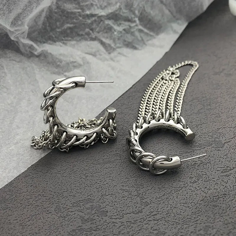 Silver Chain Hoop Link Earrings-Lydieannejewelry