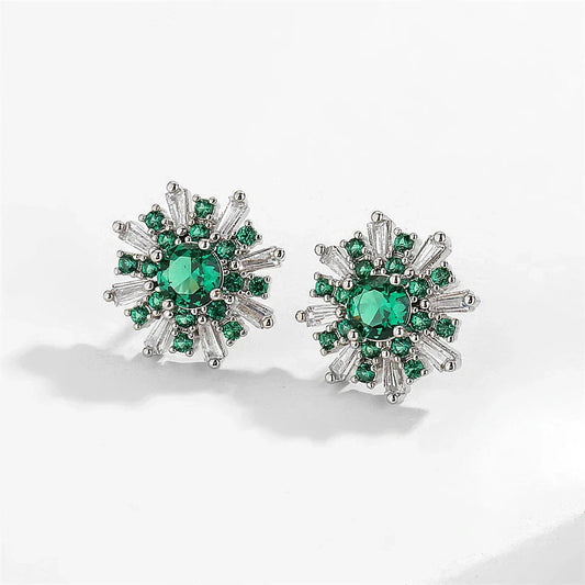 Silver Radiant Green Statement Earrings-Lydieannejewelry
