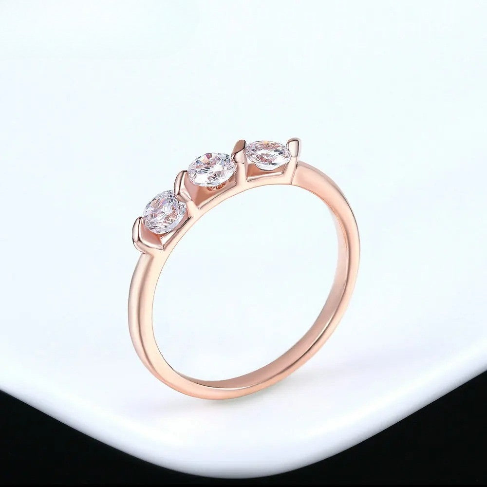 Timeless Rose Gold Triple Gemstone Crystal Ring-Lydieannejewelry