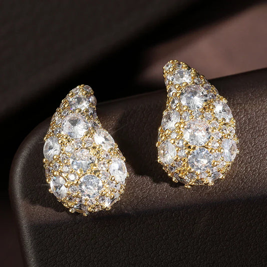 Vintage Gold Crystal Cluster Earrings-Lydieannejewelry