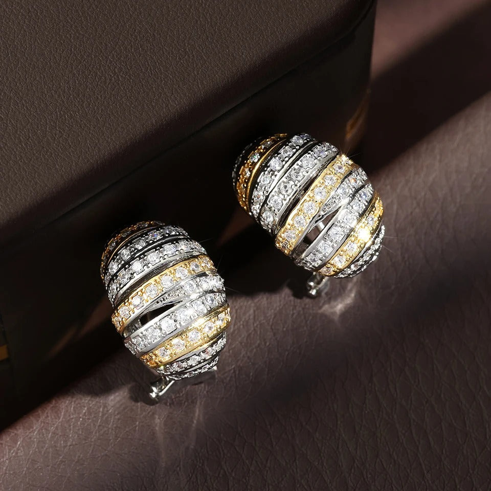 Gold & Silver Striped Crystal Earrings-Lydieannejewelry