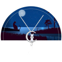 Moonstone crescent and cat necklace