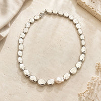 Retro Silver Teardrop Shaped Pearl & Bead Necklace