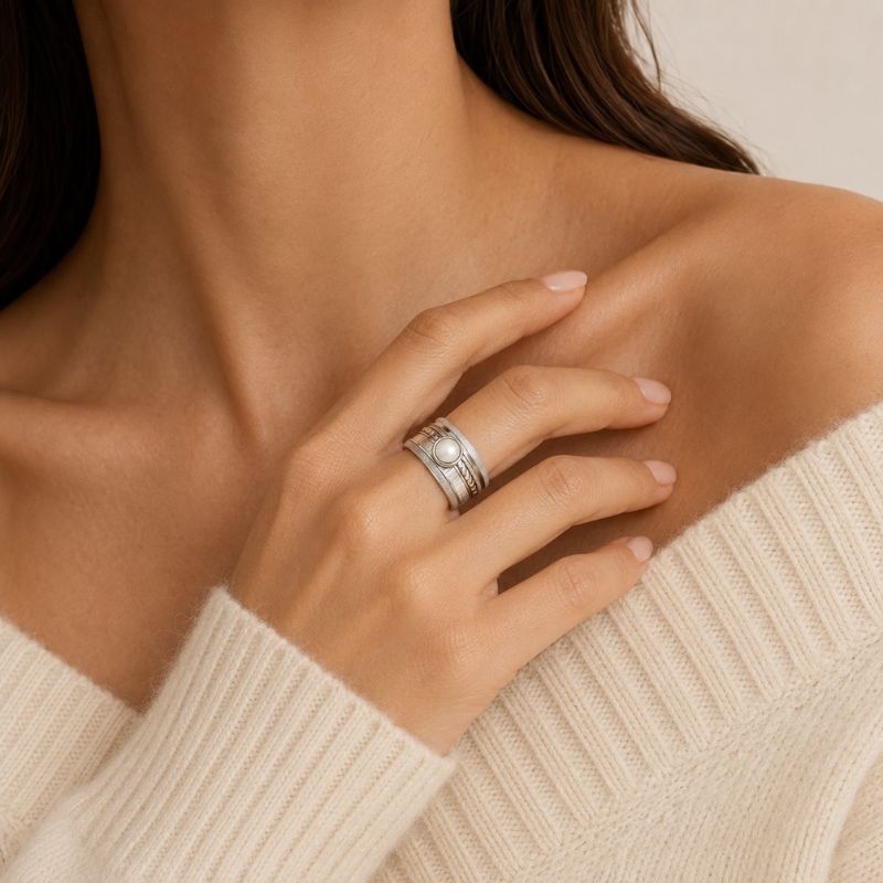 Vintage Frozen Pearl Silver Ring
