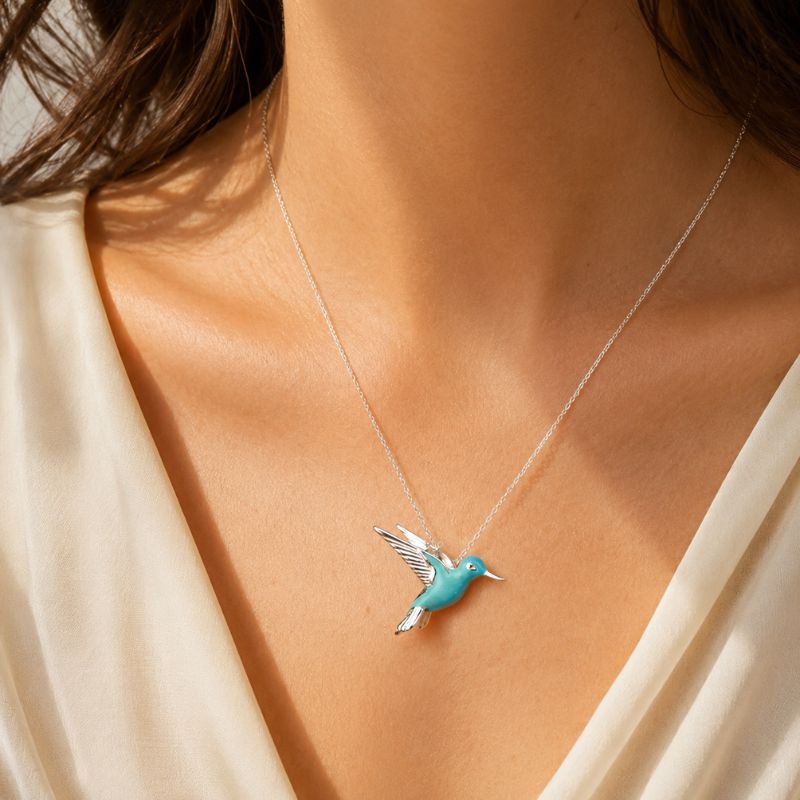 Sterling Silver Enamel Hummingbird Necklace
