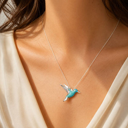 Sterling Silver Enamel Hummingbird Necklace