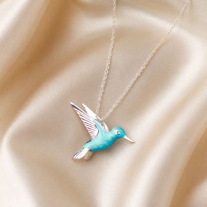 Sterling Silver Enamel Hummingbird Necklace