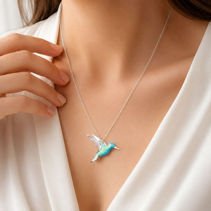 Sterling Silver Enamel Hummingbird Necklace