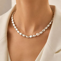 Retro Silver Teardrop Shaped Pearl & Bead Necklace