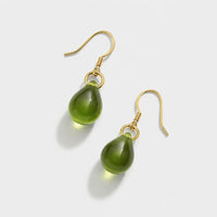 Vintage Green Bright Drop Gold Earrings
