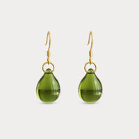 Vintage Green Bright Drop Gold Earrings