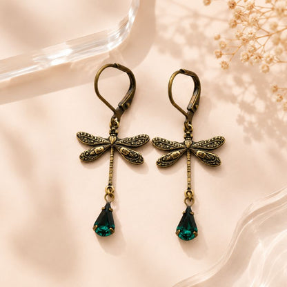 Vintage Golden Dragonfly Earrings