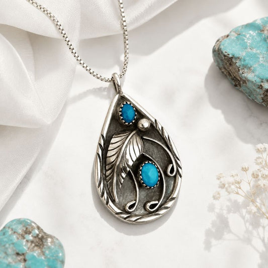 Vintage Blue Stone Drop Necklace