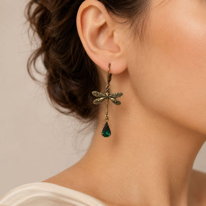 Vintage Golden Dragonfly Earrings